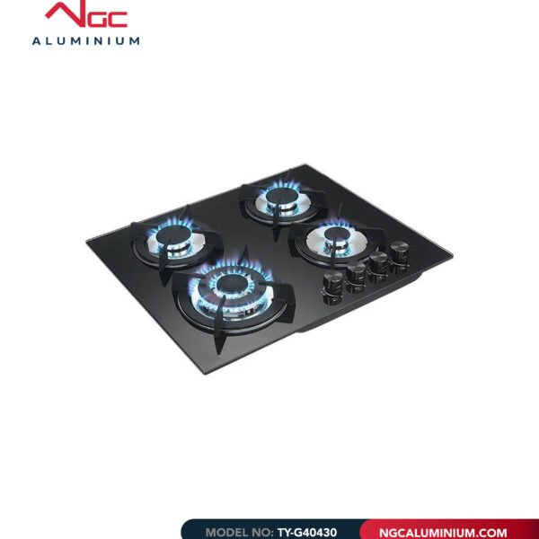 Black Tempered Glass Four Burner Gas Hob